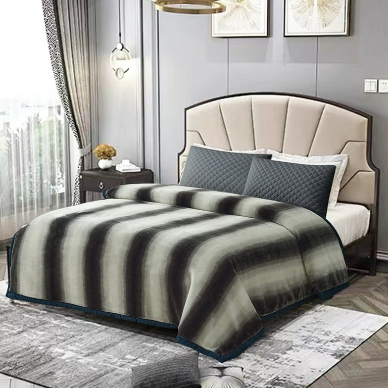 Merry Home Fleece Blanket Queen size, Grey Stripe 10lbs Heavy Korean Style  Winter Bed Blanket 79x 93, 2 ply Thick Blanket