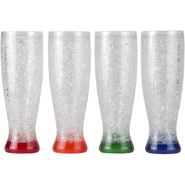 Juego de tazas de cerveza para congelador, 4 a 16 onzas, aislamiento de doble pared con gel líquido, tazas enfriadoras heladas, vasos congelables acrílicos resistentes a la rotura para