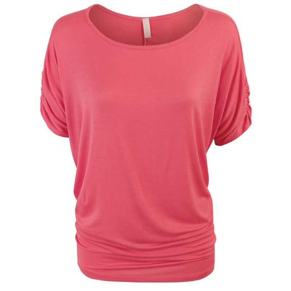 Solid Basic Boatneck Dolman Top with Sleeve Shirring