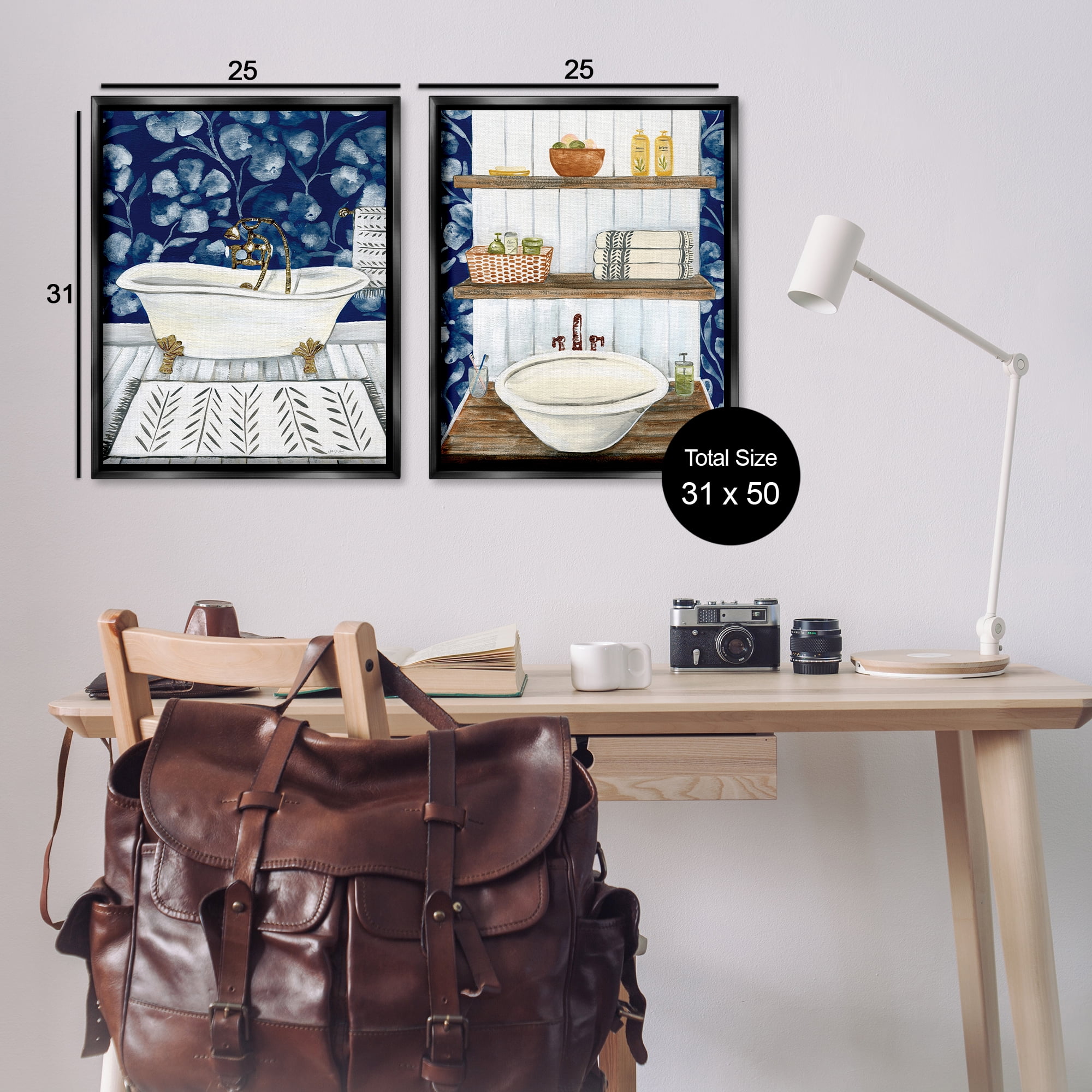 Stupell Industries Bold Painted Farmhouse Bathroom Bath & Laundry Painting Black Floater Framed Canvas Art Print Wall Art, 31 x 25, Set of 2