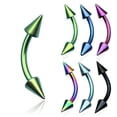 thumbnail image 1 of Curved Barbell Titanium Anodized With Spikes 1 piece 16gx8mmx3mm (TB2/15) (light green), 1 of 3