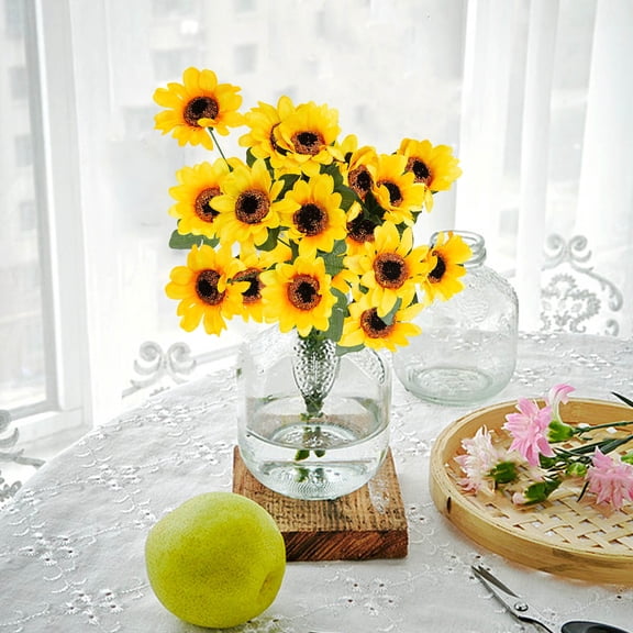 6 flowers Sunflowers Artificial Flowers Silk Mini Sunflowers for Indoor Outdoor Home Kitchen Fake Yellow Flowers Gerbera Daisies Flowers Table Wedding Centerpieces Gravesites Decor