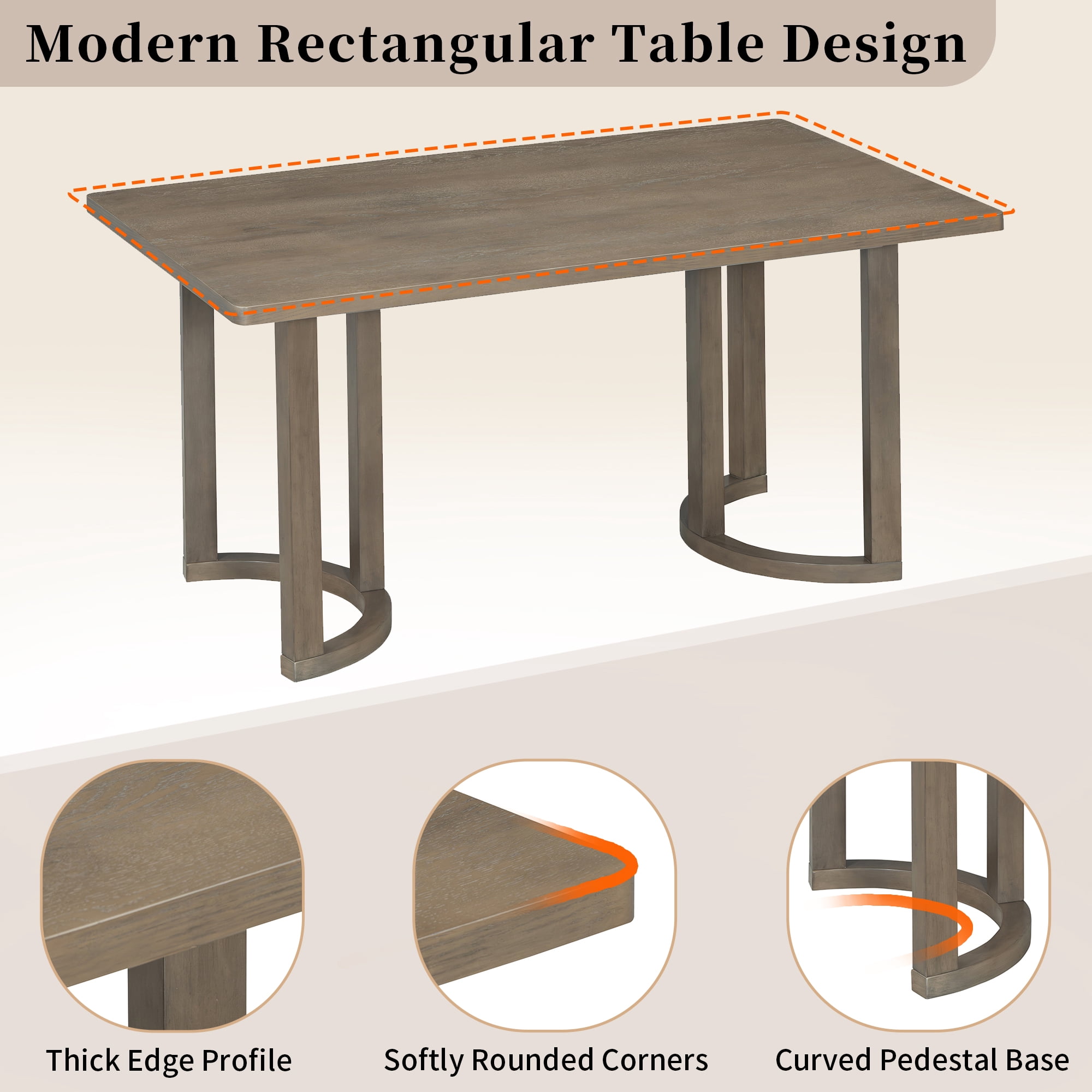 7 Piece Dining Table Set for 6, 59" Rectangular Dining Table with 6 Upholstered Barrel-Back Chairs