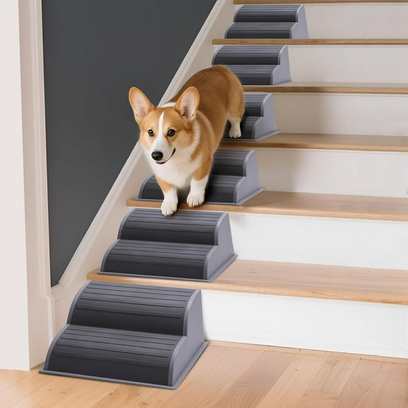2-Step Modular Dog Ramp - Non-Slip Stairs for Small Dogs with High Support, Lightweight Pet Steps Fits Any Staircase, Ideal for Elderly Injured Pets (6-Pack, Grey)