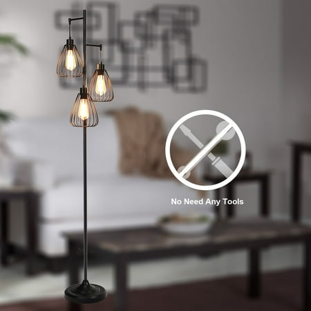 Top Industrial 3 Light Floor Lamp Metal Freestanding Cage Lighting Canada Top Industrial 3 Light Floor Lamp, Ore International 6866g Floor Lamp Polished Brass