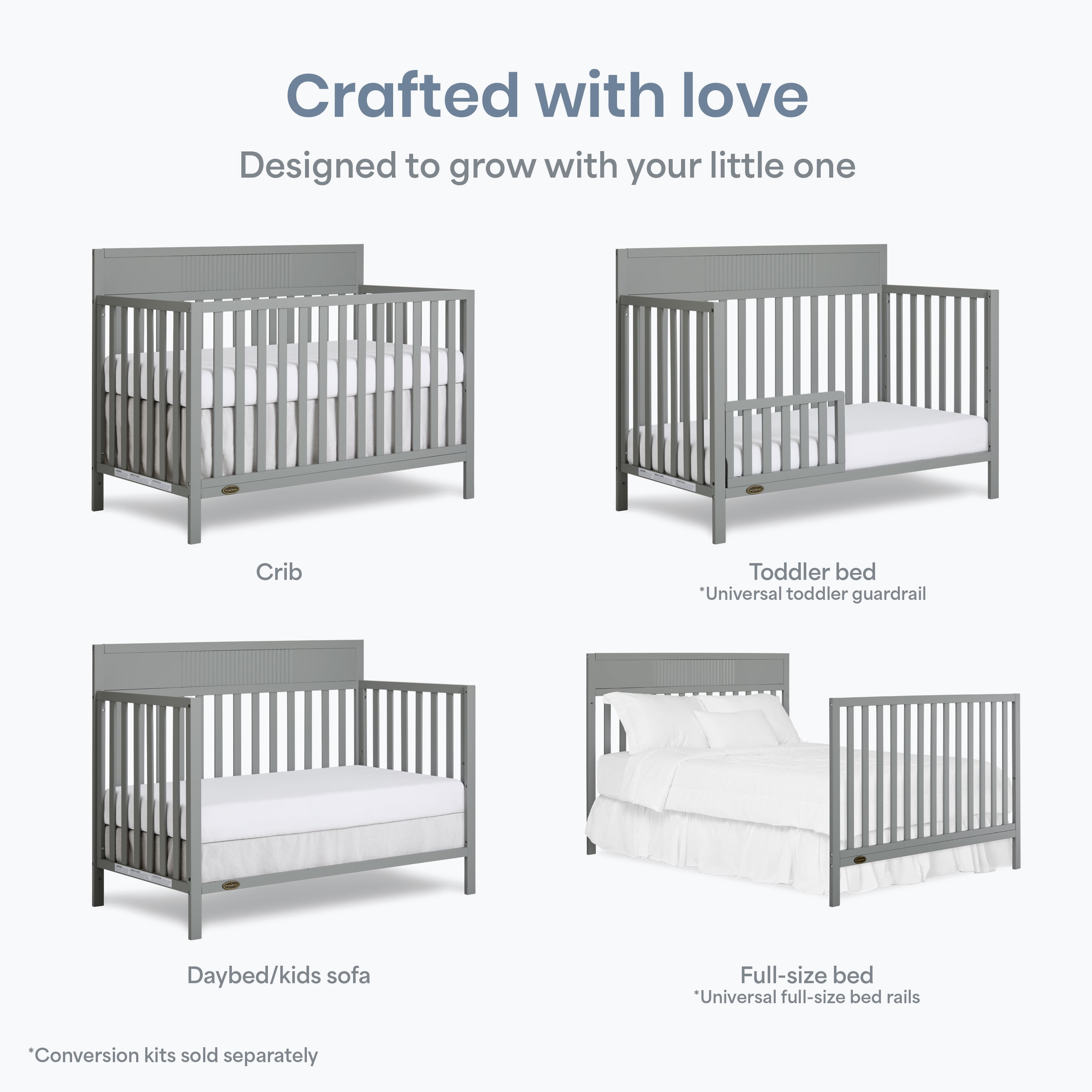 Dream On Me Ivy 5 in 1 Convertible Full-size Crib, Greenguard Gold & JPMA Certified, Converts from Baby Crib to Toddler Bed, Day Bed, Kids Bed and Full-size Bed, Seagrass