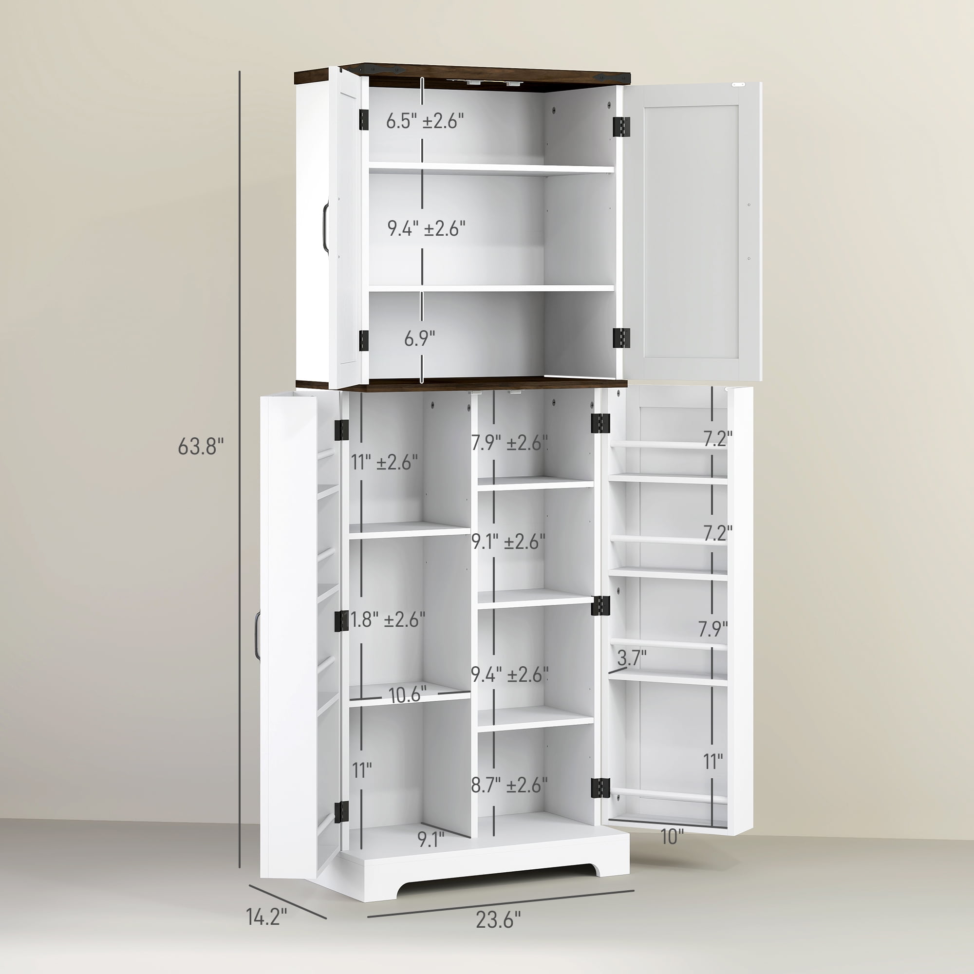 HOMCOM 64" Kitchen Pantry Storage Cabinet with Motion Sensor Light, Spice Racks and Adjustable Shelves, White
