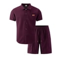 thumbnail image 5 of Havenx Mens 2 Piece Summer Beach Outfits Short Sleeve Waffle Knit Set Button Down Texture Lapel Collar Outfit with Pocket Casual Fashion Summer Vacation Clothing,Wine 2XL, 5 of 5