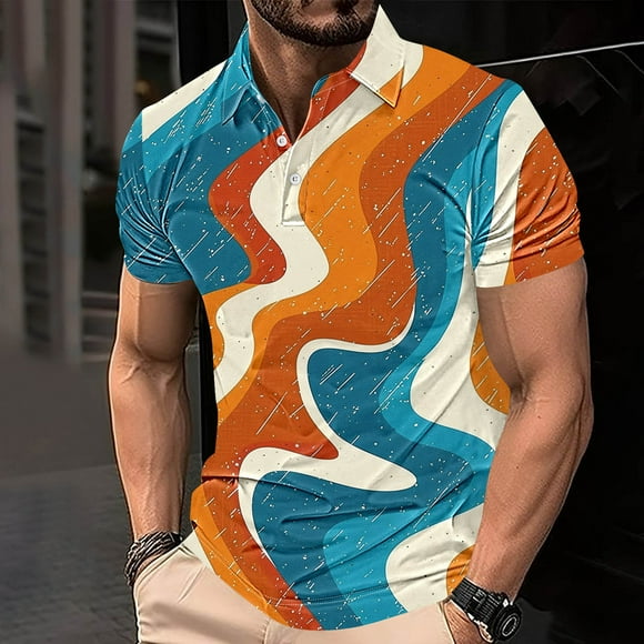 Styesk T Shirts for Man Men's Summer Button Printed Short Sleeved Lapel Top