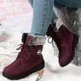 thumbnail image 2 of HEWUQI Women's Winter Snow Boots Platform Plush Cuff Mid Calf Boots Waterproof Lug Sole Lace up Hiking Shoes Red Size 8.5, 2 of 7