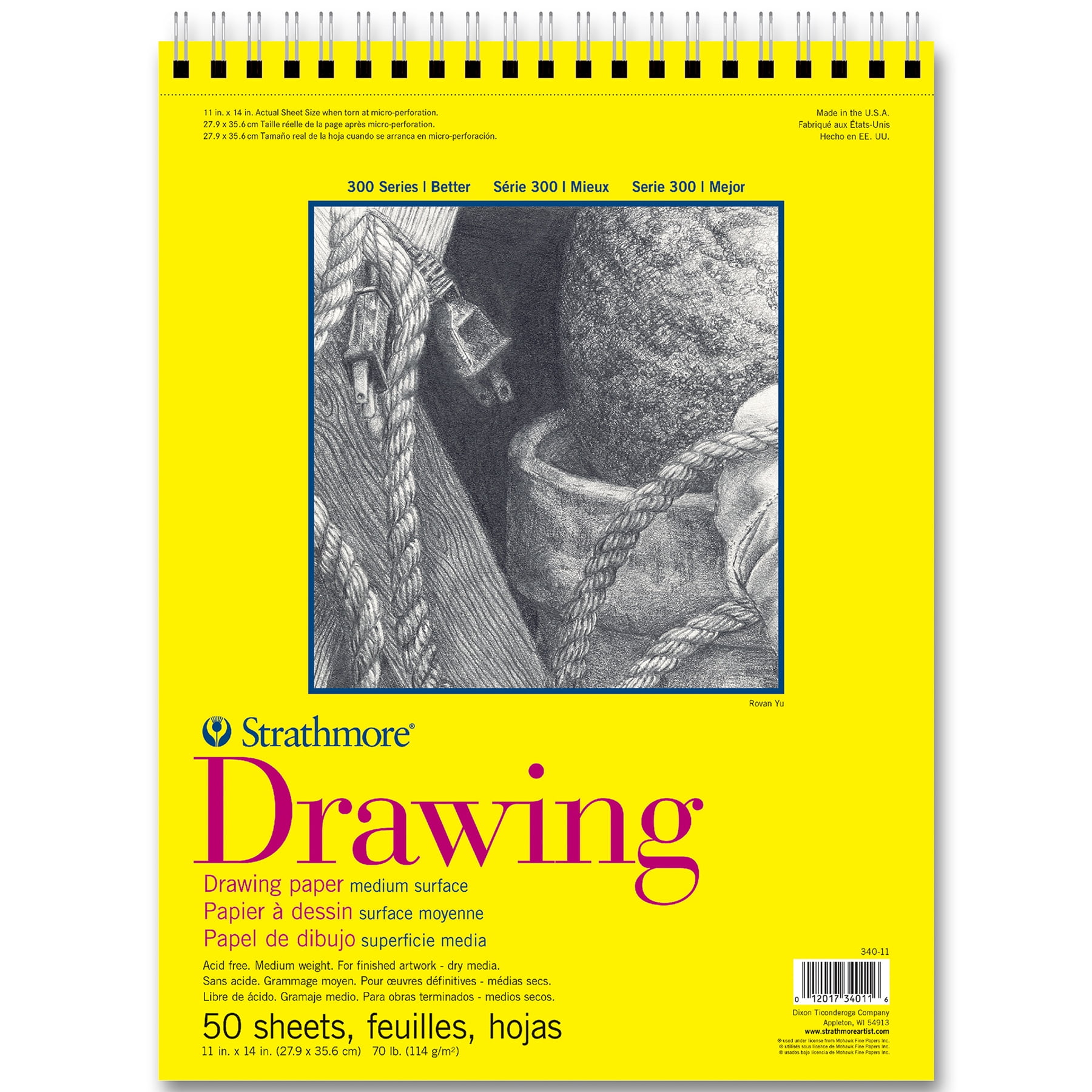 Strathmore 300 Series Drawing Pad, Top Wire Binding, 50 Sheet, 11x14 inch, Pack of 3