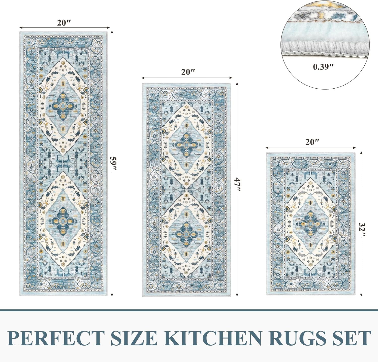 Kitchen Rugs and Runners Set of 3, Yamaziot Kitchen Mat for Floor, Non Slip Skid Comfort Washable Farmhouse Carpet for Laundry Room Sink