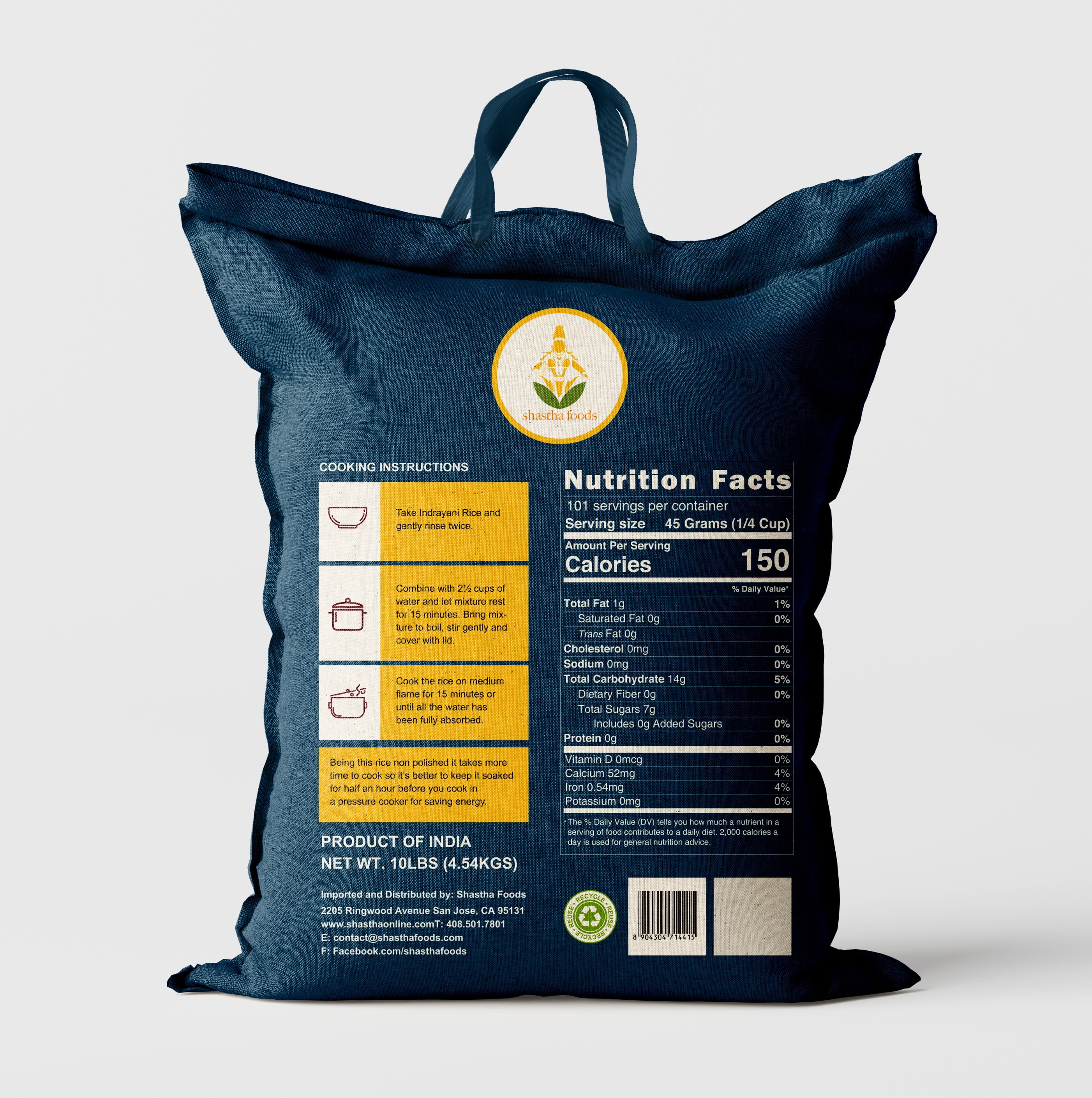 Shastha Indrayani Rice, 10 lbs (pack of 1), Gluten-Free, Aromatic White Rice