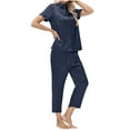 thumbnail image 2 of Women's Solid Color Shirt Ice Silk Satin Set Short Sleeved Pants Home Clothes, 2 of 8