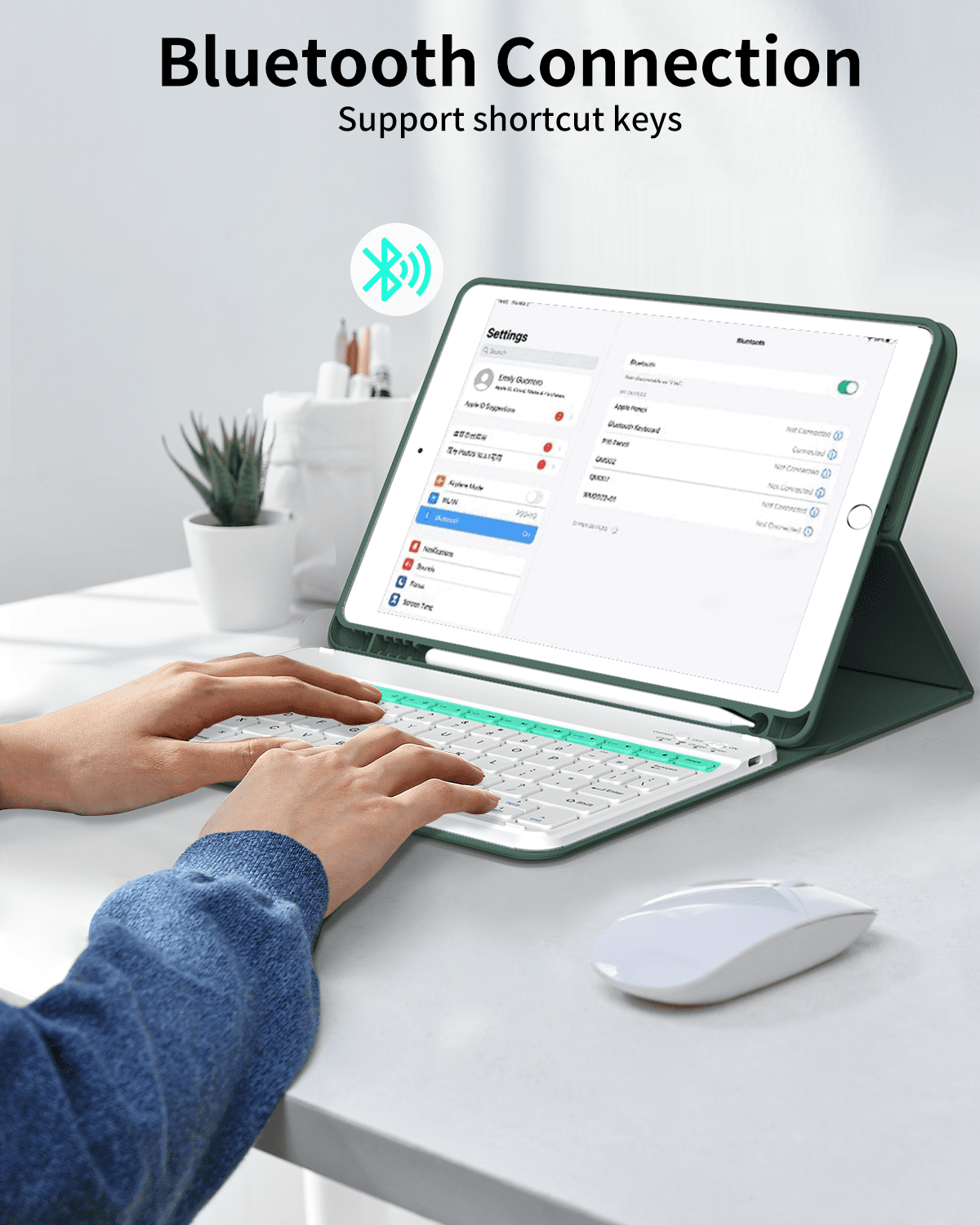 Aoub Keyboard Case for iPad 6th / 5th Generation 2018/2017 9.7 Inch, iPad Air / Air 2, Magnetic Detachable Wireless Bluetooth Folio Stand Rechargeable Keyboard Cover with Pencil Holder, Dark Green