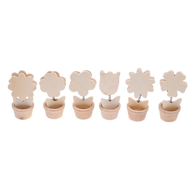6 macetas de madera sin terminar para decorar tu escritorio, con pigmento y bolígrafo, para niños (estilo aleatorio).