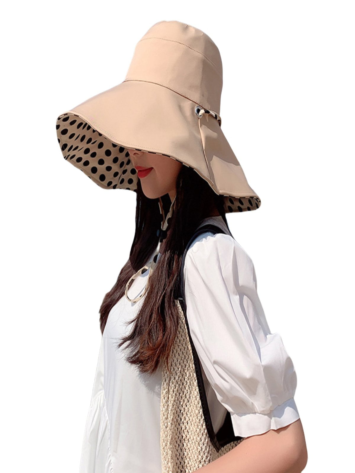 Women Fashion Wide Large Brim Hat Floral Reversible Hat Foldable Sun Bucket Cap 