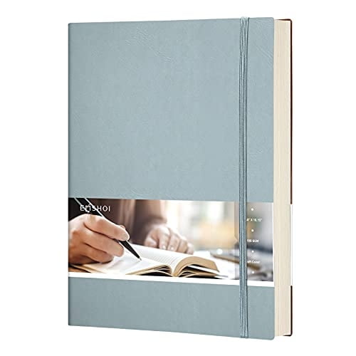 Cuaderno puntos EMSHOI Bullet Journal, B5 Gran cuaderno tapa blanda cuero, 192 páginas numeradas Cuaderno puntos 100gsm dibujo, Escuela Mujeres Hombres 7.48x10.15-GrisAzul
