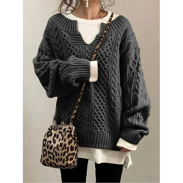 Pulls pour Femmes Tricot Chaud Manches Longues Col Mi-Ouvert Hauts Tricot Rétro Bureau Dame Pulls Automne Hiver