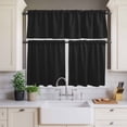 thumbnail image 4 of 3 Piece Kitchen Curtains and Valances Set Black Pure Color Cafe Curtains 24 Inch Length Aesthetics Contemporary Luxury Valance & Tier Curtain for Living Room Bedroom Small Window 54"x18"+27"x24"*2, 4 of 6