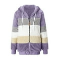 thumbnail image 4 of Outfmvch Winter Coats for Women Fleece Jacket Women Cashmere Sweaters for Women Womens Winter Coats Women's Plus Size Casual Color Block Plush Sweatshirt Zipper Hoodie Loose Blouse Warm Coat Purple L, 4 of 6
