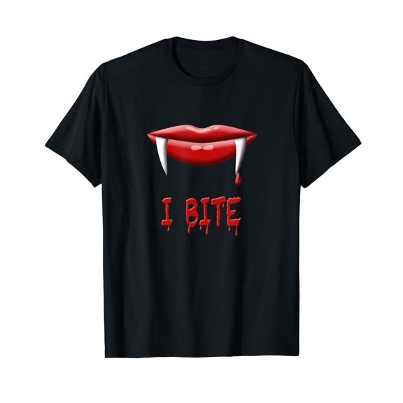 Vampire Halloween Costume Black T-Shirt Crew Neck Tee | I Bite Fangs Tee
