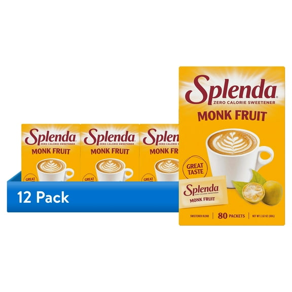 (12 pack) Splenda Monk Fruit, All Natural Zero Calorie Sweetener, 5.6 oz (80 Packets)