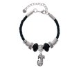 thumbnail image 2 of Delight Jewelry Black Nickeltone Crystal Initial - J - Beaded Border - Middle Sister Celtic Knot Leather Bead Bracelet, 7"+2" Extender, 2 of 4