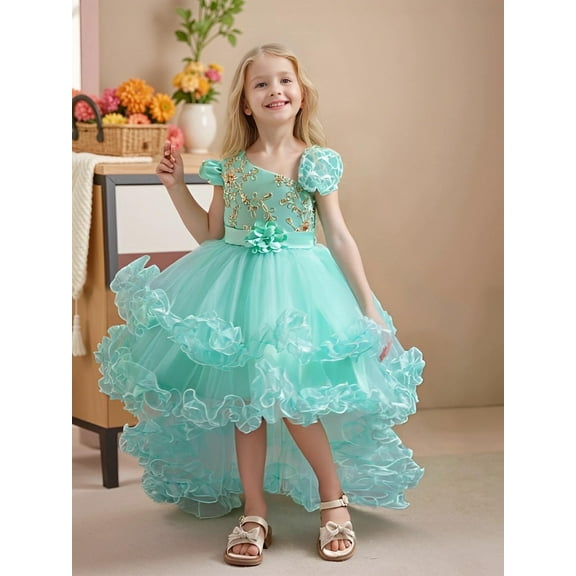 Wedding flower girl dress, puffy dress for girls, birthday party, princess dress for little girls, and strapless dress for little girls are suitable for girls aged 3 to 12