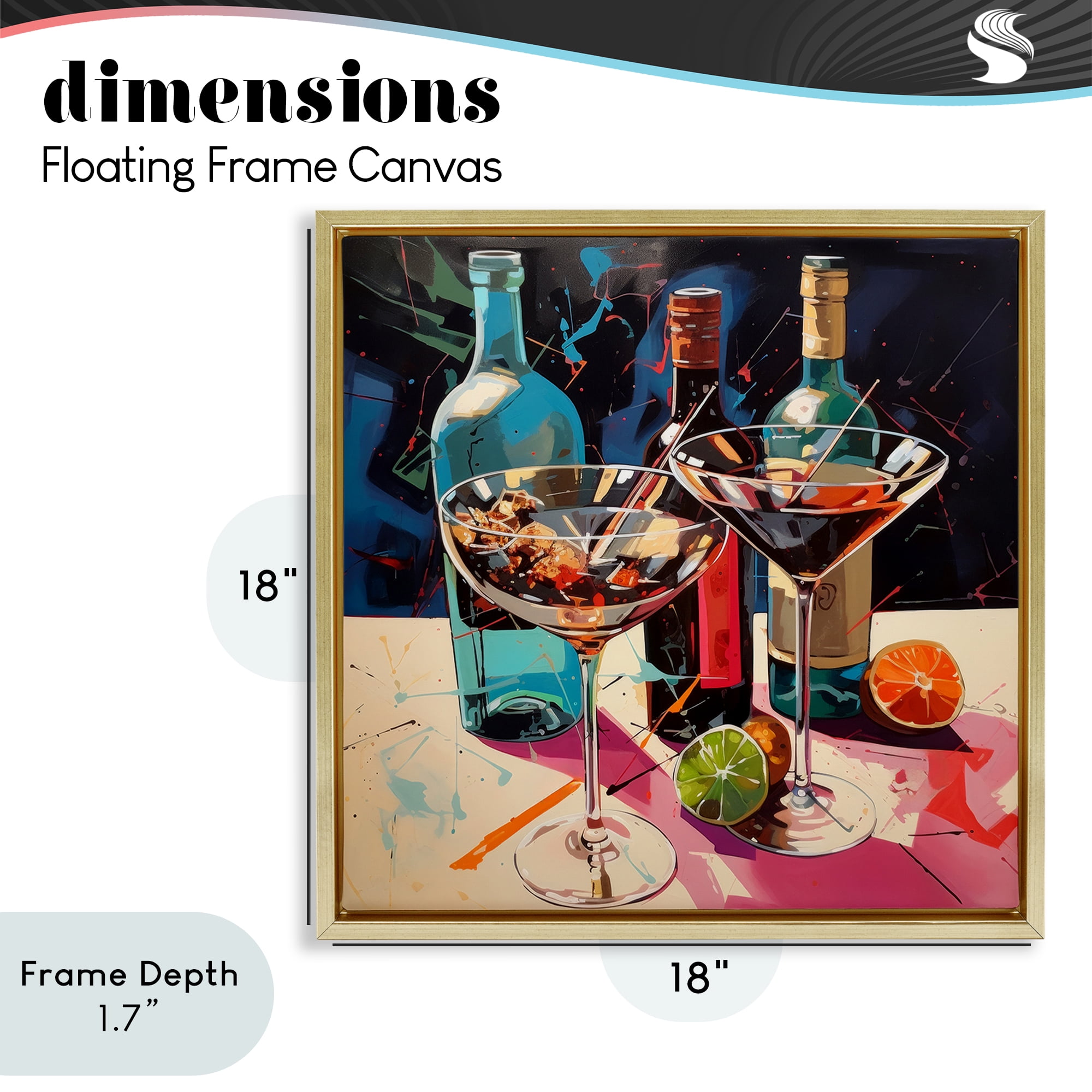 Stupell Industries Artsy Cocktails of Every Sip Gold Framed Floater Canvas Wall Art, design by Lazar Studio