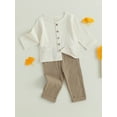 thumbnail image 3 of Wassery Toddler Boys Fall Linen Outfits Solid Color Crew Neck Long Sleeve Button-Down Tops and Elastic Waist Long Pants 6M 12M 18M 24M 3T 4T Infant Baby 2Pcs Clothes Set, 3 of 9