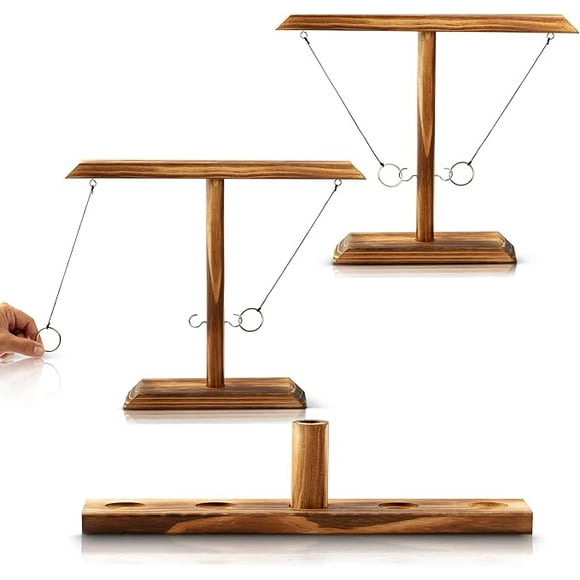 Tabletop Hook and Ring Game - Crafted from Real Pine Wood - Camping, Indoor, and Outdoor Games for Adults and Family - Set of 2