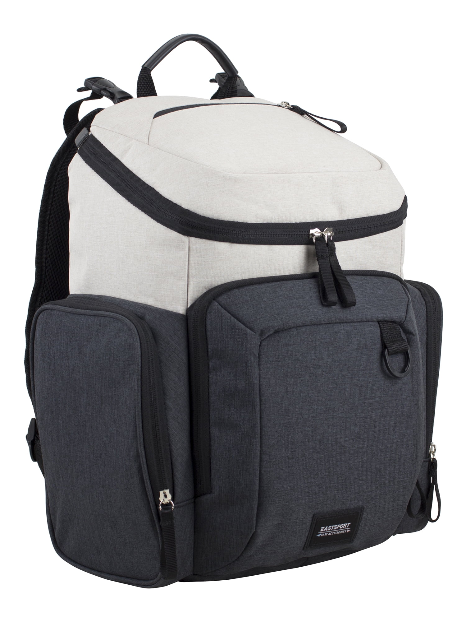 Eastsport Wooster St. Large Backpack Diaper Bag, Adjustable Shoulder Straps, Bonus Changing Pad, Stroller Straps, Insulated Zipper Pockets, Off-White/Grey