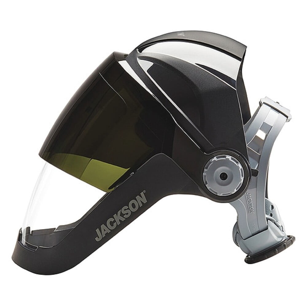 Jackson Safety Face Shield - QUAD 500 Premium Multi-Purpose Series - 9' x 12.125' x 0.060" Window - Clear AF with Shade 8 IR Flip Visor - 370 Speed Dial Headgear