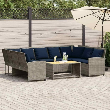 vidaXL Patio Sofa with Cushions Gray Poly Rattan