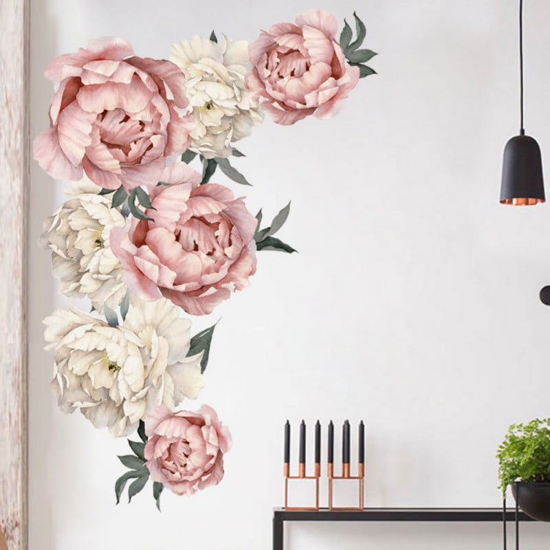 Peony Flowers Wall Sticker Waterproof PVC Wall Decals for Living Room Bedroom Kitchen Playroom Nursery Room
