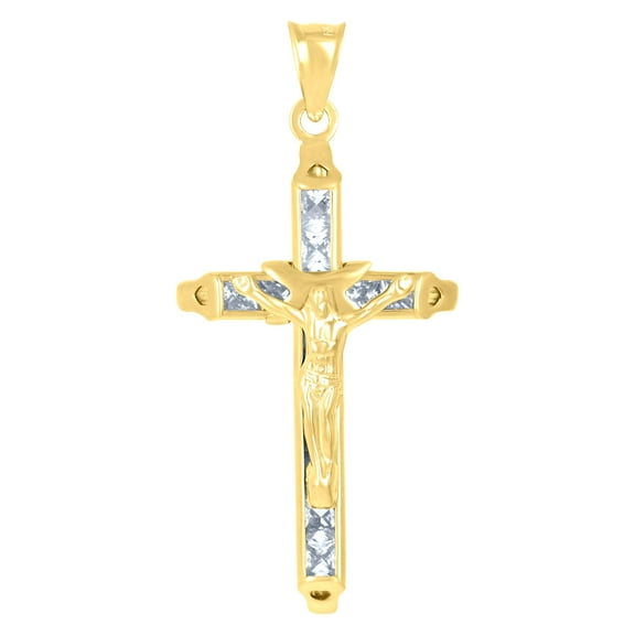 10k Yellow Gold Mens Cross Crucifix Religious Charm Pendant Pendant Necklace for Men