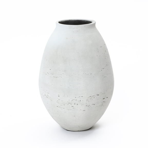 LuxenHome Antique White Cement Bulb Vase, 12.8" Tall Home Accent for Tabletops and Open Shelving