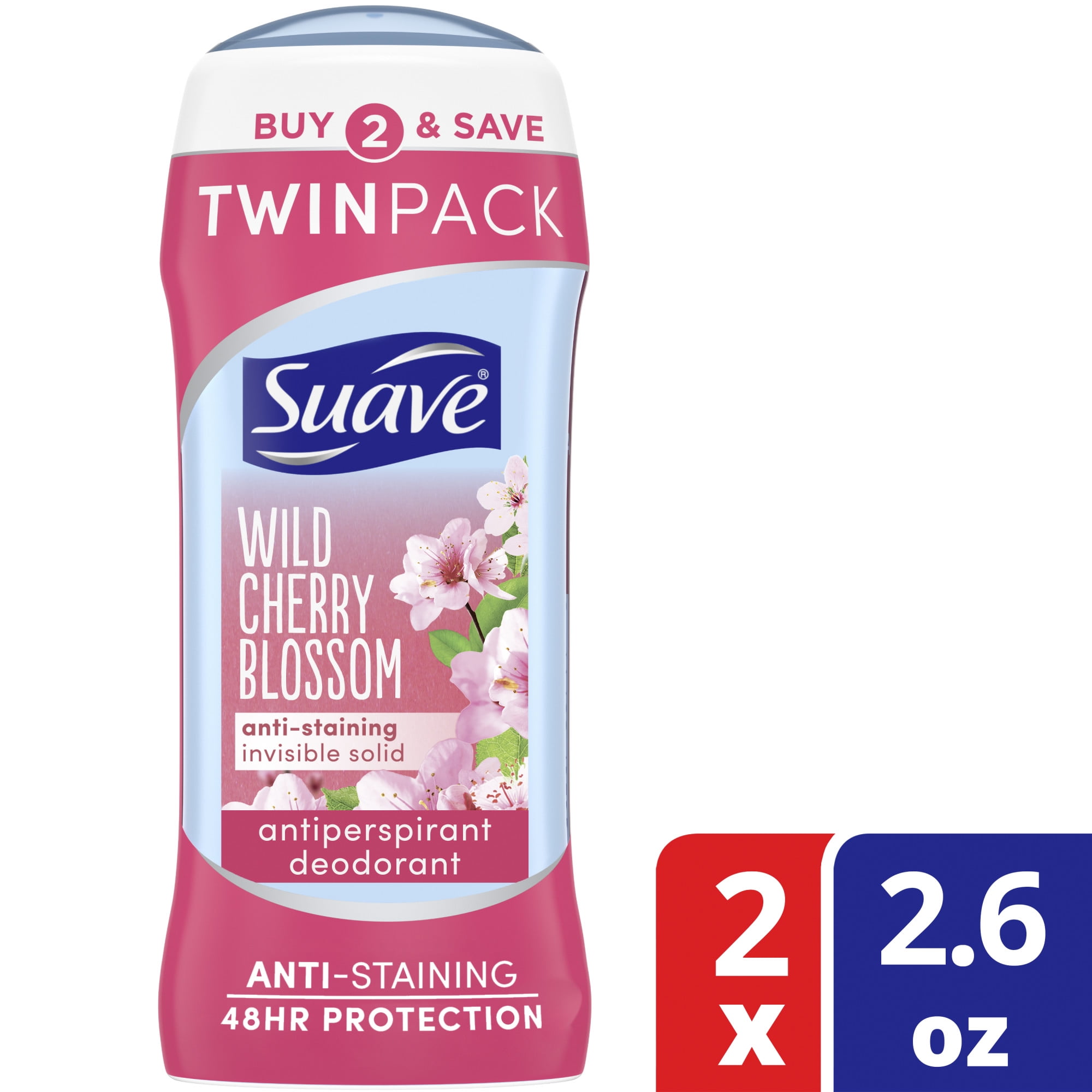 Suave Wild Cherry Blossom Antiperspirant Deodorant 2.6 oz Twin Pack