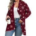 thumbnail image 2 of Women's Fall and Winter Fashion Casual Print Long Sleeve Mid-Length Cardigan Jacket, Christmas Theme for Holiday Season,Wine,2XL, 2 of 6