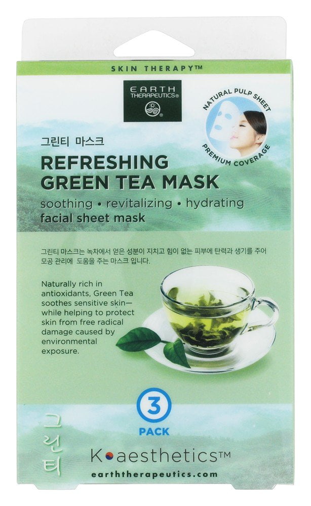 Earth Therapeutics Refreshing Green Tea Facial Sheet Mask 3 Count