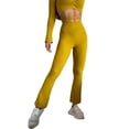 thumbnail image 1 of Leggings Acampanados Talle Alto Color Puro Elástico Suave Longitud Completa Casual Delgado Acampanado Leggings Deportivos para Mujer Amarillo L, 1 of 6