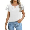 thumbnail image 2 of BVOFAR Womens Tops Dressy Casual Business Work Blouses Short Ruffle Sleeve keyhole Shirts Summer Trendy Solid Color T-Shirts, 2 of 9