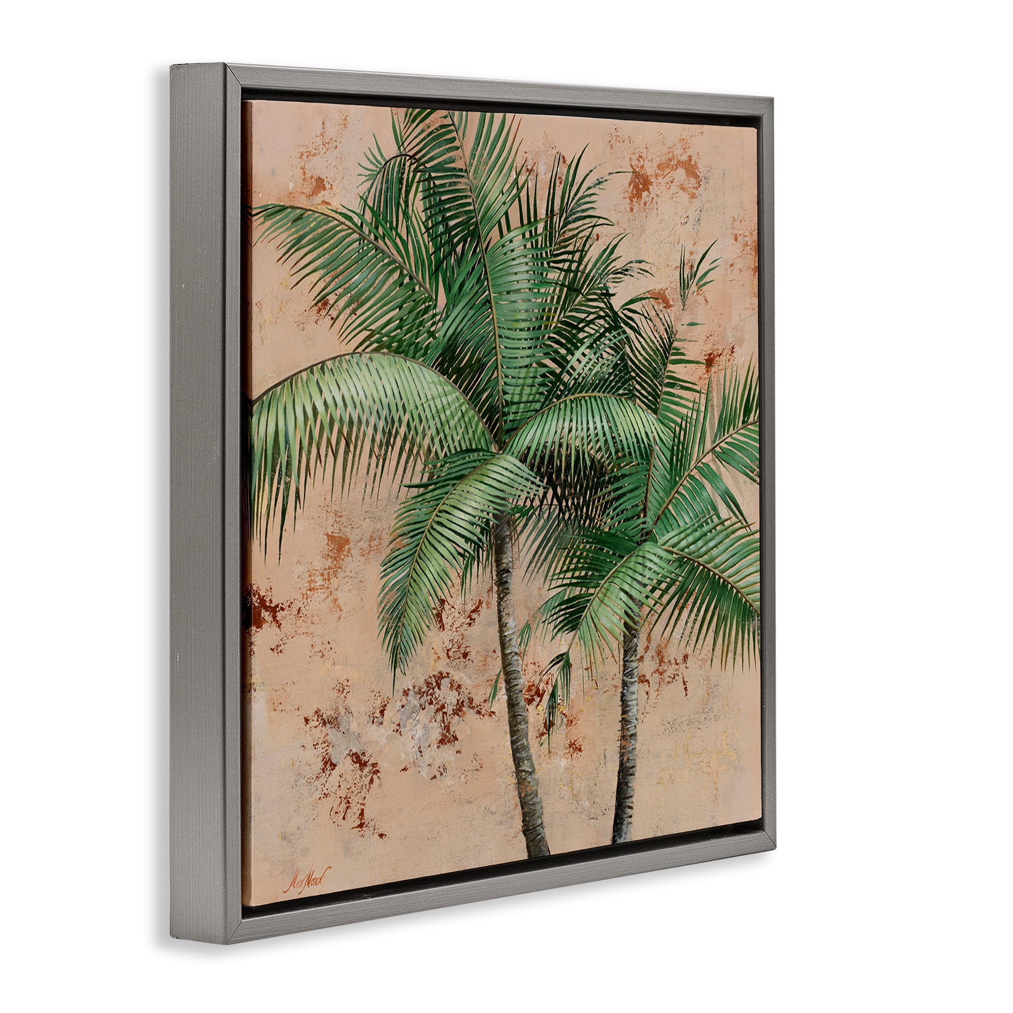 Stupell Industries Leafy Palm Fronds Botanical & Floral Painting Gray Floater Framed Canvas Art Print Wall Art, 18 x 18