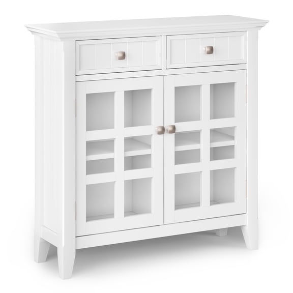Simpli Home Acadian 36 inch Wide Solid Wood Transitional Entryway Storage Cabinet in White