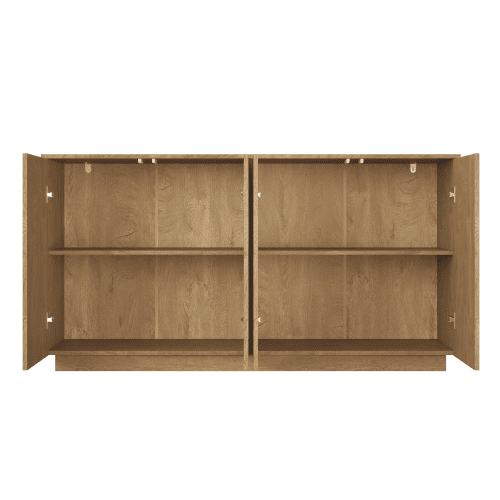59.1" Wide Natural Wood 4-Door Sideboard Buffet Cabinet with Adjustable Shelves, Particle Board Storage Credenza Console Table for Dining Room, Kitchen, Living Room, Entryway