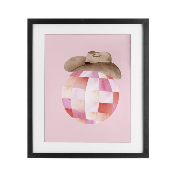 Rosy Disco Cowgirl Hat Black Framed Print Under Glass, design by Nina Jacobs