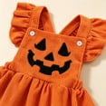 thumbnail image 4 of Toddler Girls Halloween Pumpkin Dress, Orange Corduroy Ruffle Strap Overall Dress, Cute Jack O Lantern Embroidery Princess Skirt for Holiday Party (Orange,3-4 Years), 4 of 5