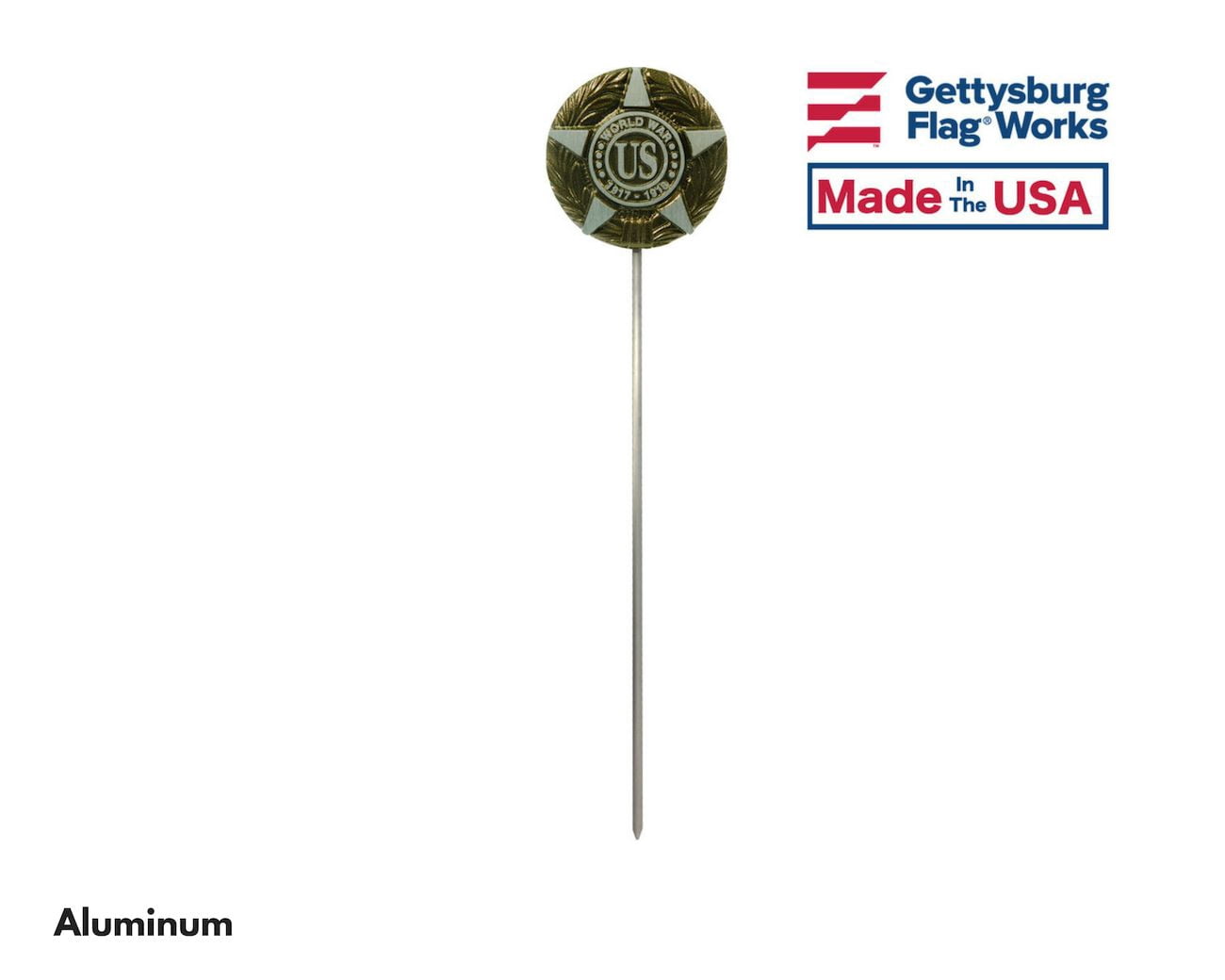 Aluminum Grave Marker WWI, Cemetery Memorial Flag Holder, Veteran Plaque, Made in USA
