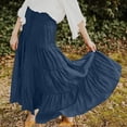 thumbnail image 5 of Floral Skirt for Women Summer Casual Women's Solid Color Elastic Waist Binding Large Pleated Skirt High Waist Half Skirt Dark Blue L, 5 of 9